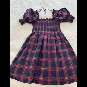 Hill house home dress short navy blue red plaid Small